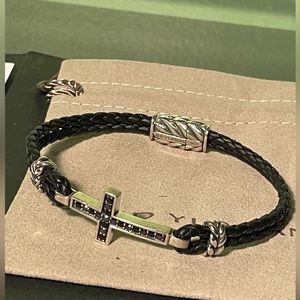 DAVID YURMAN BRACELET PAVE BLACK DIAMONDS CROSS (STERLING S) SIZE 7” Medium
